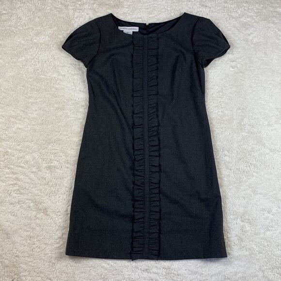 Maggy London black ruffle stripe shift dress, size 6 - Picture 3 of 7